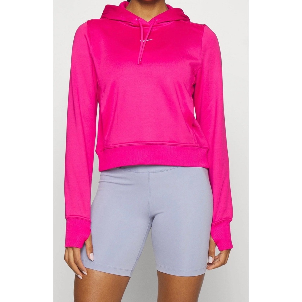 Nike Pro Dri-FIT Hoodie Women's Medium Pink Thumbhole Running‎ Gym 548786-668